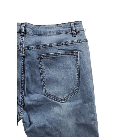 Shein  Size 34 Paint Splash Green Fiber Distressed Ripped Light Wash Jeans Blue - Picture 4 of 9